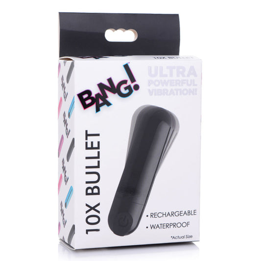 Bang! 10X Vibrating Metallic Bullet - Black USB Rechargeable Bullet - BlueBonnet