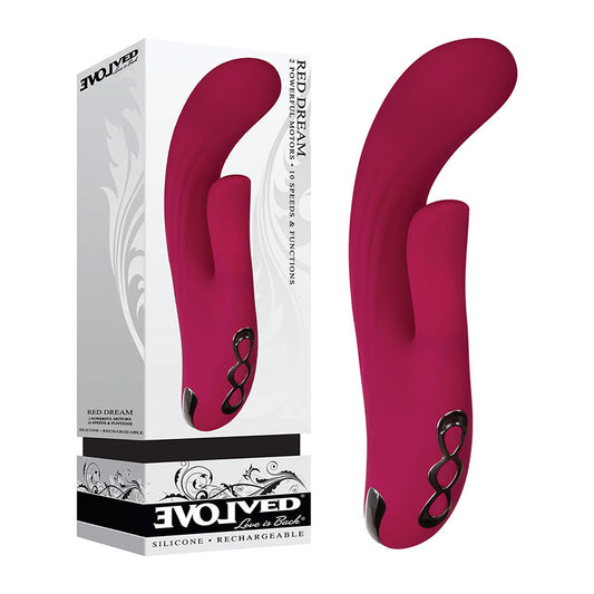Evolved Red Dream - Burgundy Red 21 cm USB Rechargeable Rabbit Vibrator - BlueBonnet