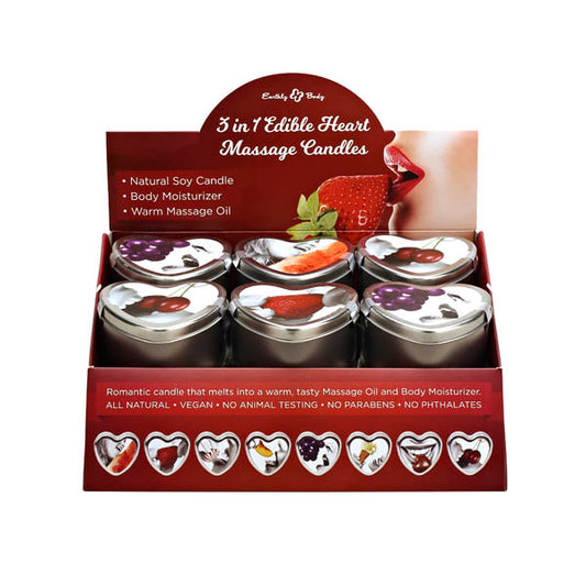 3 in 1 Edible Heart Massage Candles - Flavoured Massage Candles - Counter Display of 12 - BlueBonnet