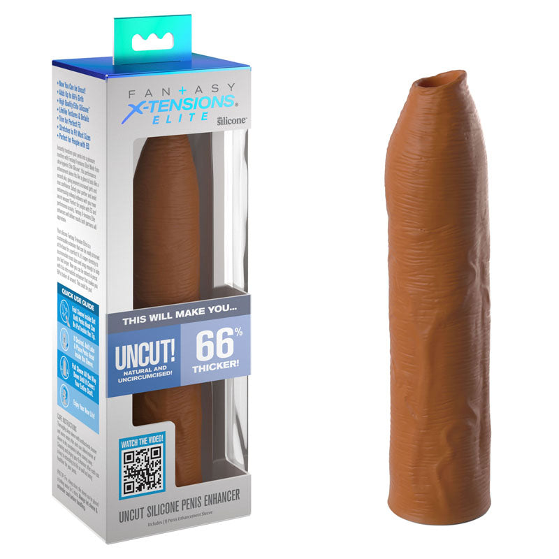 Fantasy X-Tensions Elite Uncut Silicone Penis Enhancer - Tan - Tan 17.8 cm Penis Sleeve - BlueBonnet