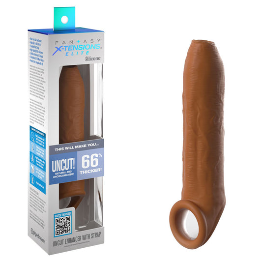 Fantasy X-Tensions Elite Uncut Enhancer with Strap - Tan - Tan 17.8 cm Penis Extender Sleeve - BlueBonnet