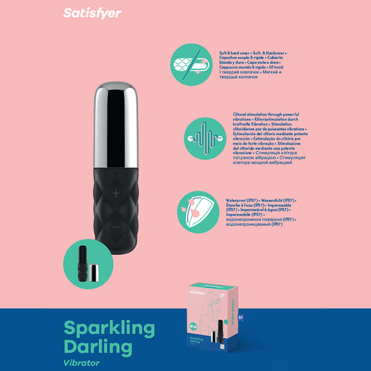 Satisfyer Mini Sparking Darling - Chrome/Black USB Rechargeable Mini Vibrator - BlueBonnet